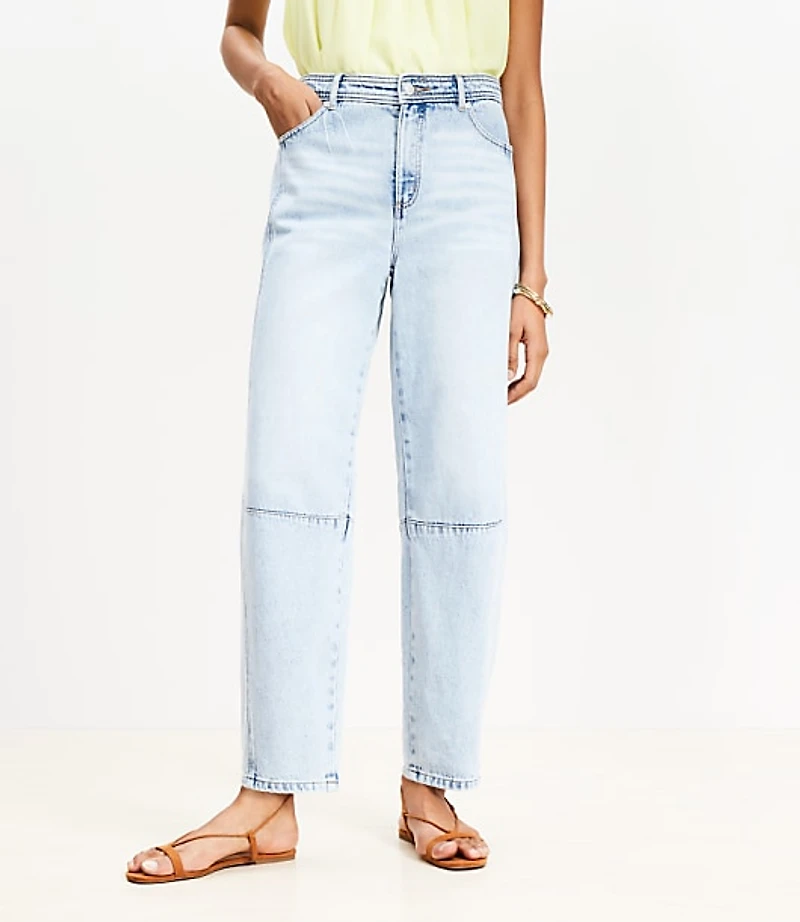 High Rise Barrel Jeans in Light Wash Indigo