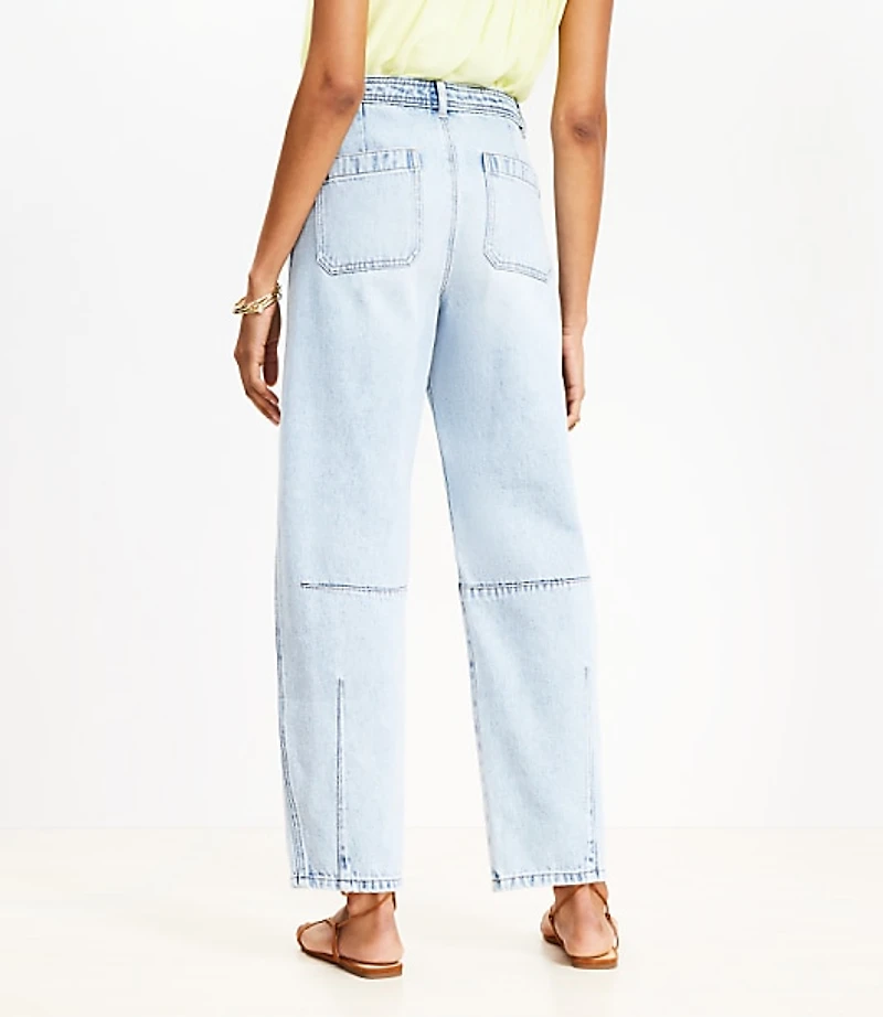 High Rise Barrel Jeans in Light Wash Indigo