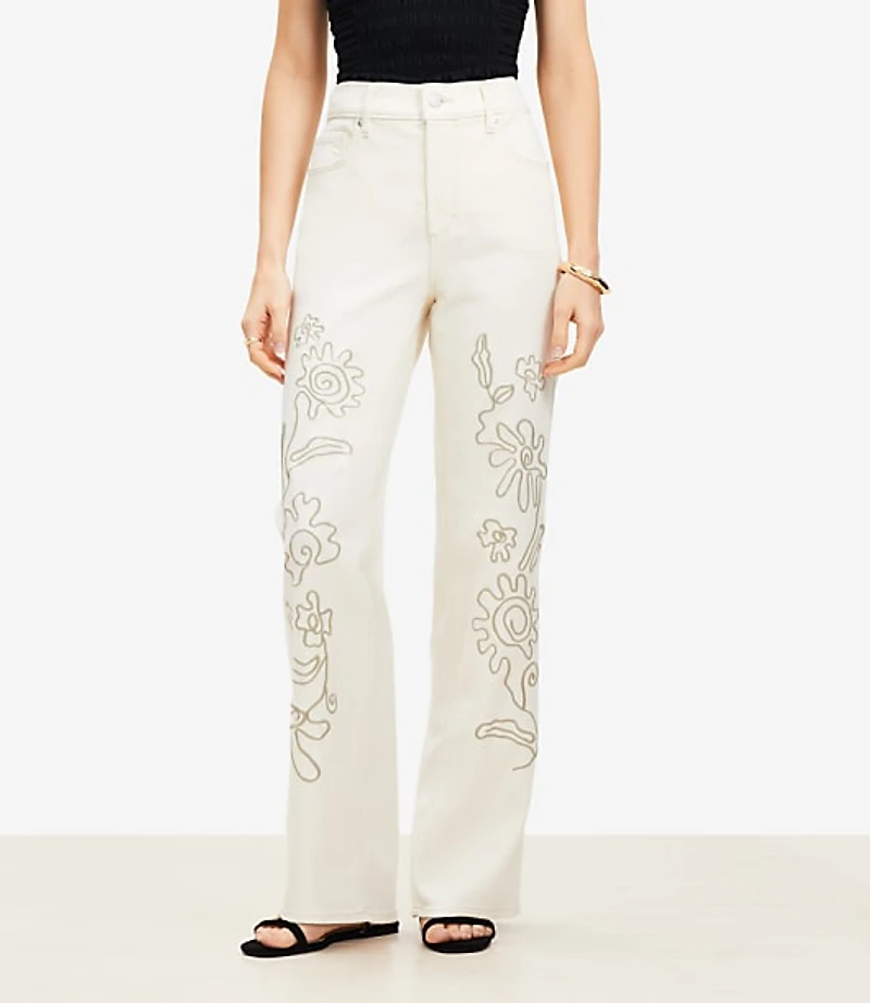 Mid Rise Relaxed Straight Jeans Ecru