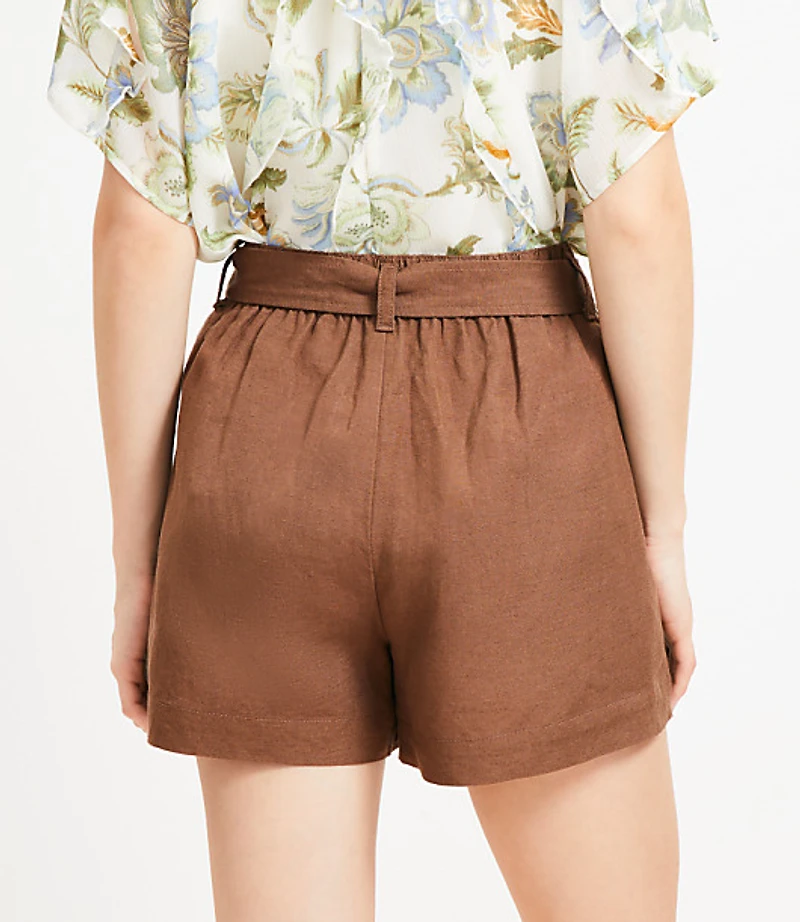 Belted Patch Pocket Shorts in Linen Blend