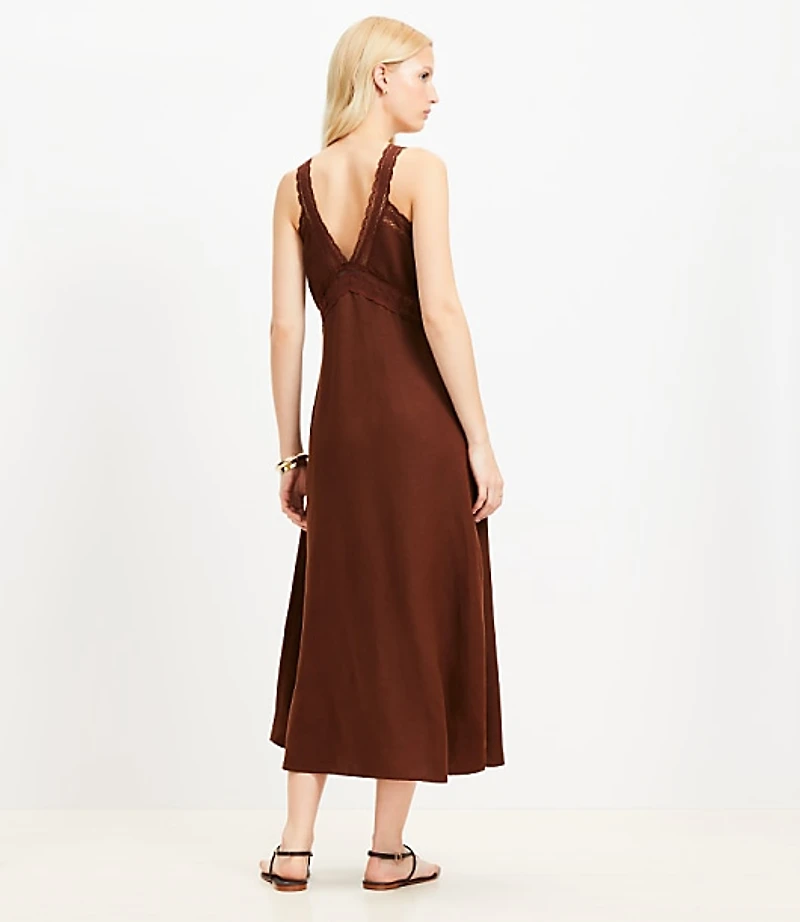 Petite Lace Trim Linen Blend Midi Dress