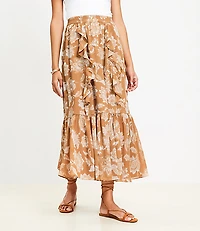 Petite Floral Ruffle Midi Skirt