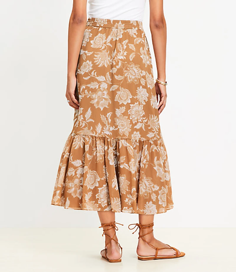 Petite Floral Ruffle Midi Skirt
