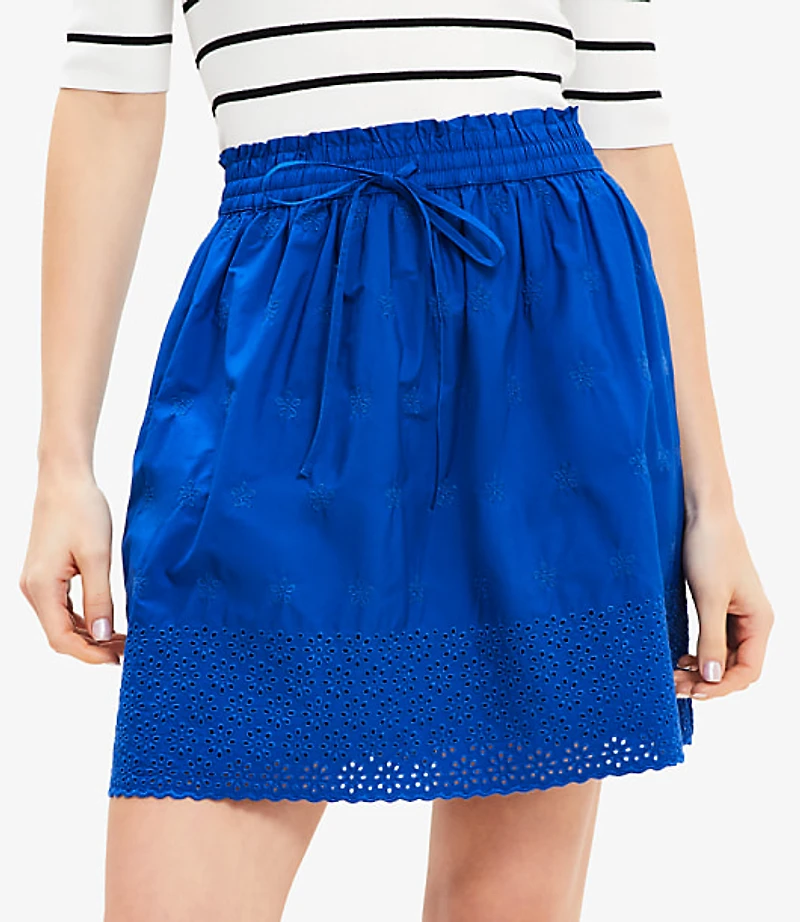 Eyelet Poplin Drawstring Mini Skirt