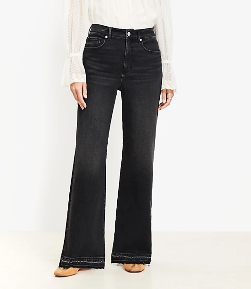 Unpicked Hem High Rise Wide Leg Jeans Washed Black