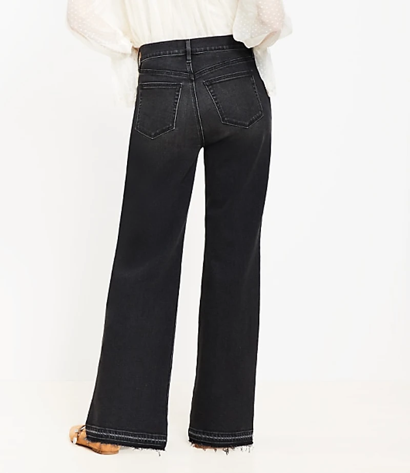 Unpicked Hem High Rise Wide Leg Jeans Washed Black
