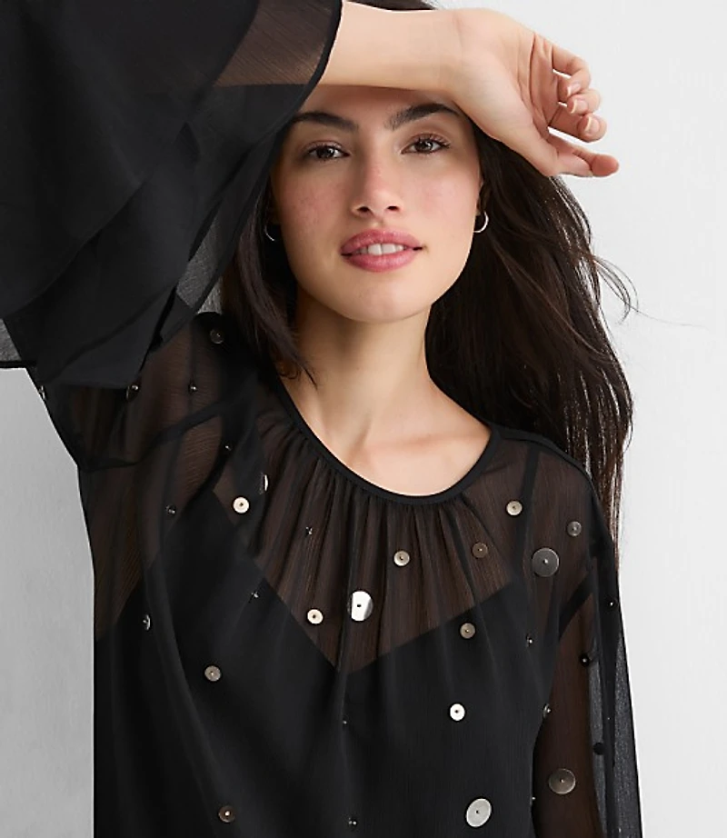 Sequin Ruffle Peplum Blouse
