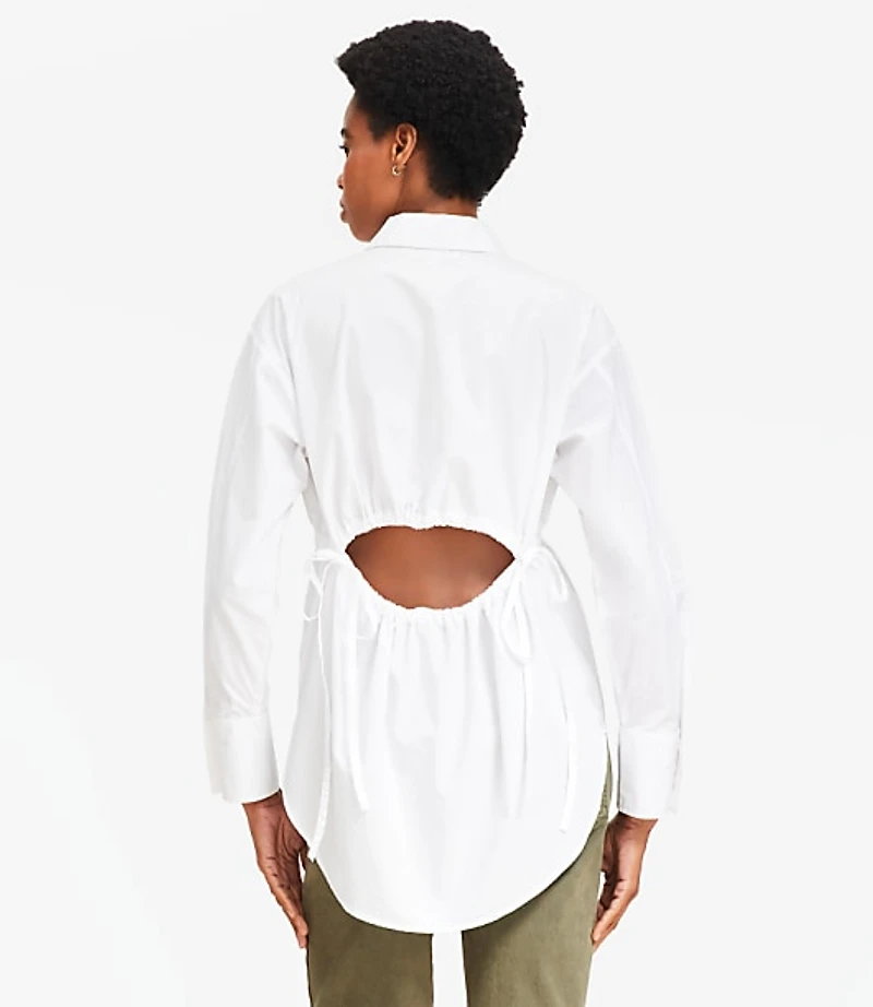 Petite Poplin Cutout Back Tunic Shirt