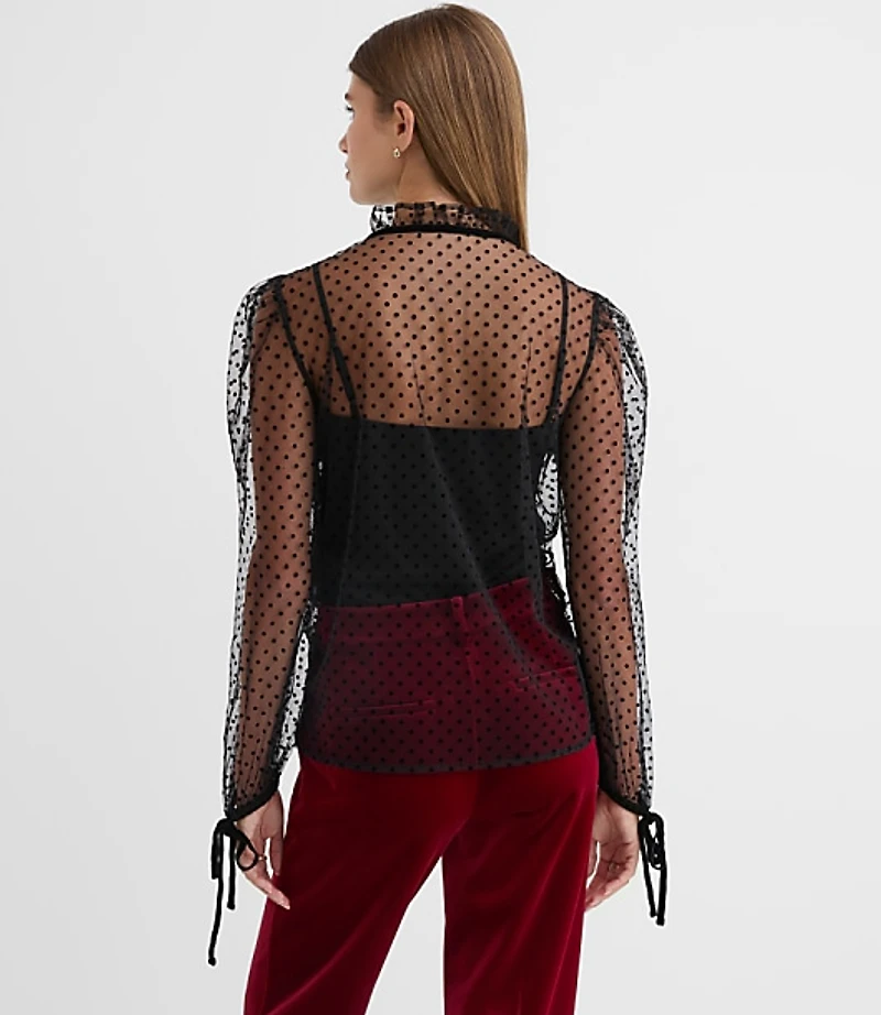 Velvet Dot Tulle Bow Blouse