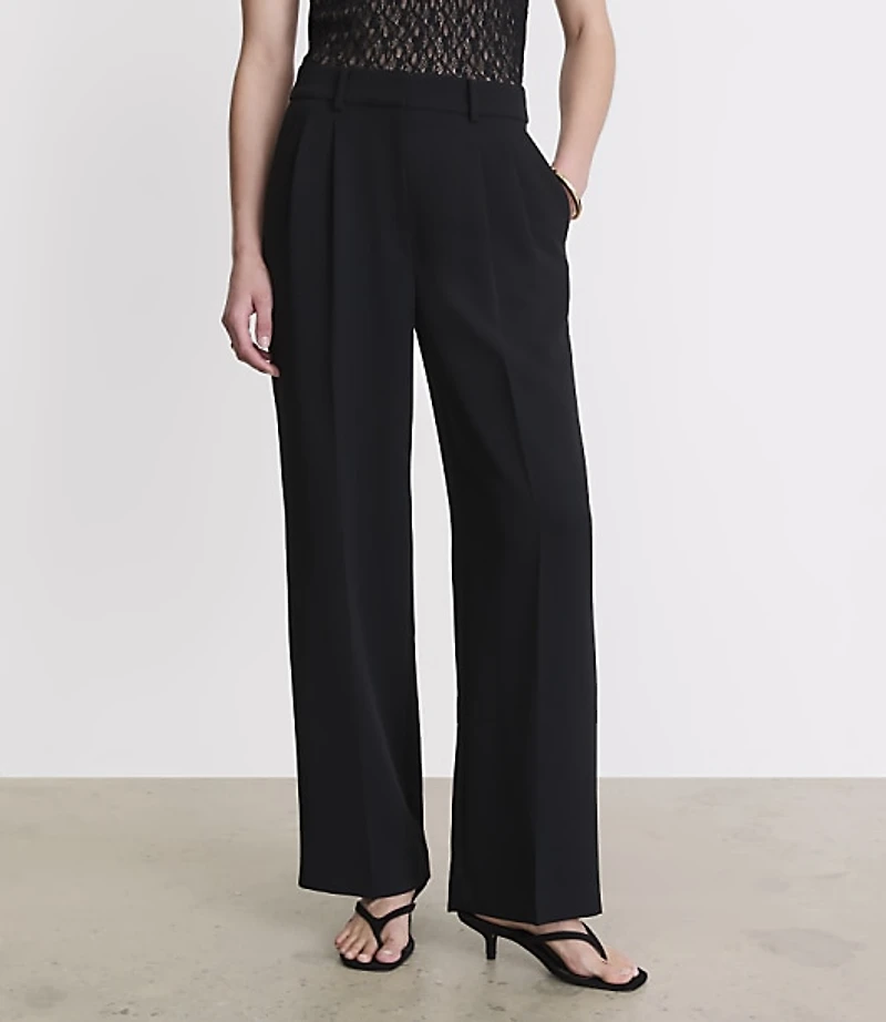 Petite LOFT Versa Crepe Drape Pleated Relaxed Straight Pants