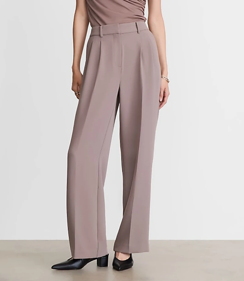LOFT Versa Crepe Drape Pleated Relaxed Straight Pants