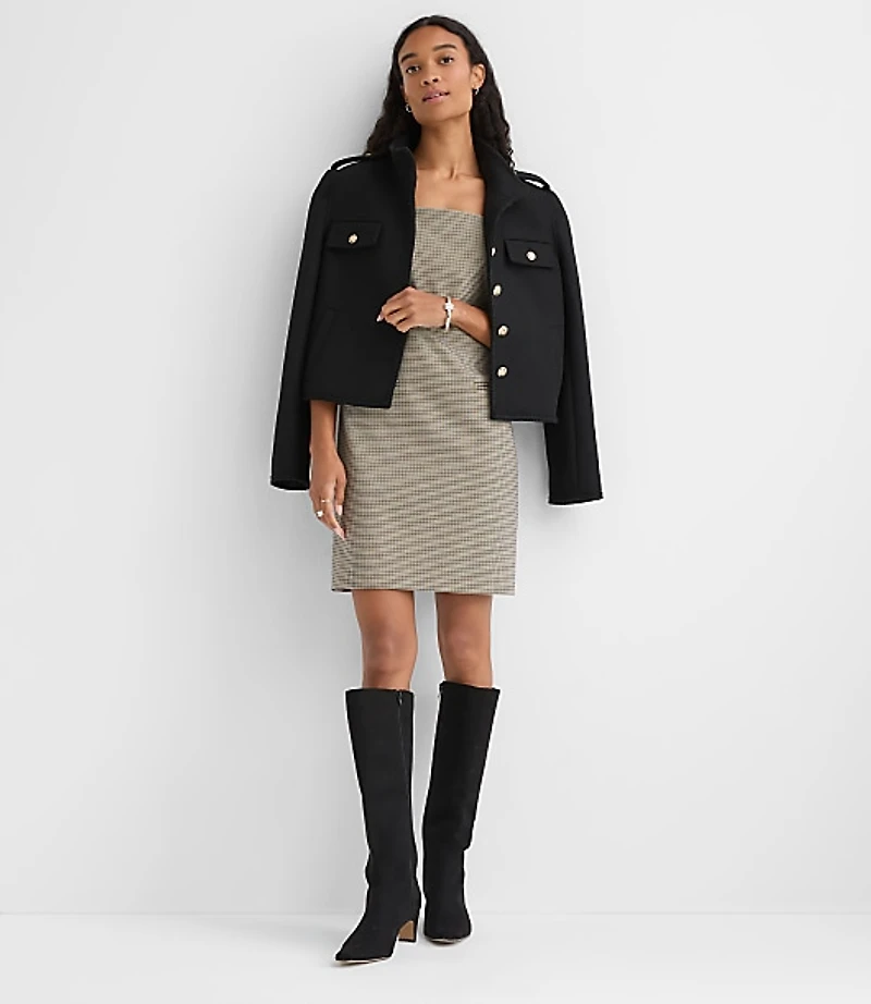 Plaid Square Neck Mini Pocket Dress