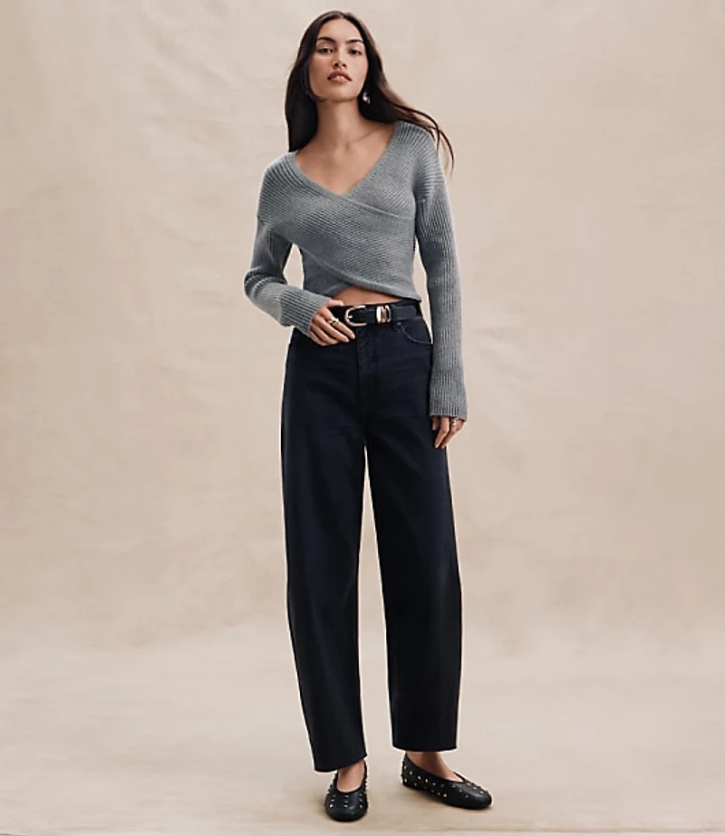 High Rise Barrel Jeans Washed Black