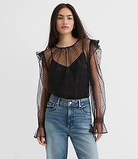 Velvet Dot Tulle Floral Cami Blouse