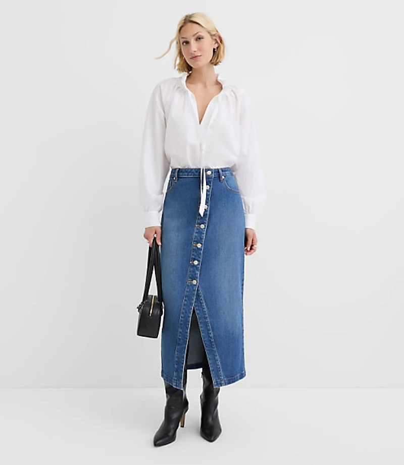 Poplin Ruffle Neck Bow Blouse