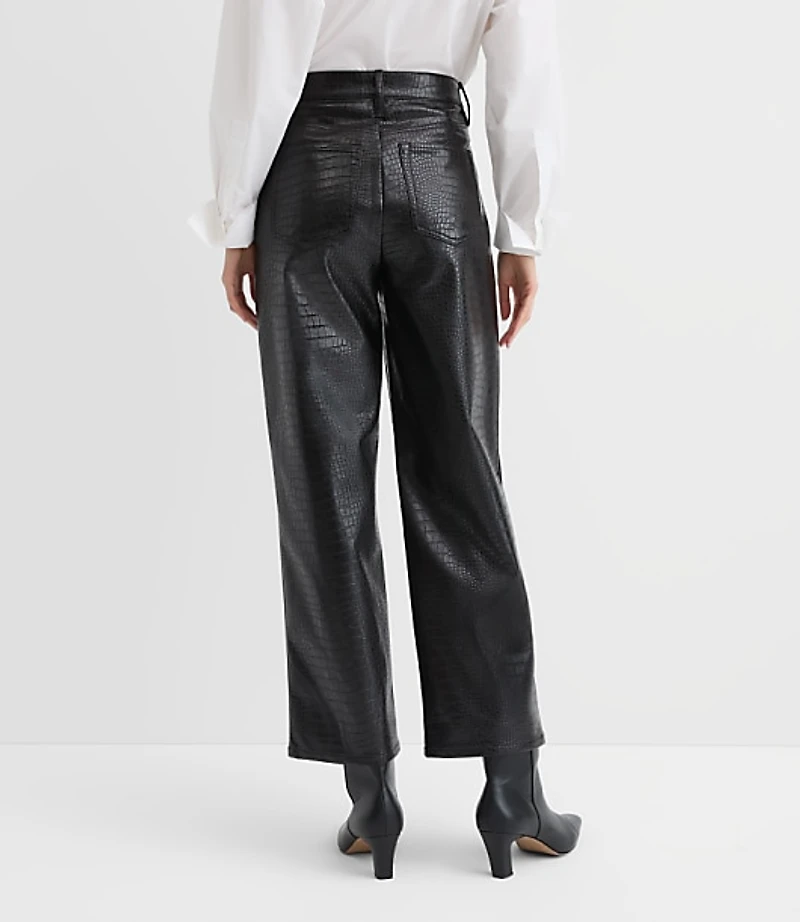 Five Pocket Straight Pants Embossed Faux Leather