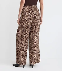 Petite Belted Fluid Pull On Wide Leg Pants Leopard Print