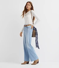 Petite Studded High Rise Wide Leg Jeans Mid Vintage Wash