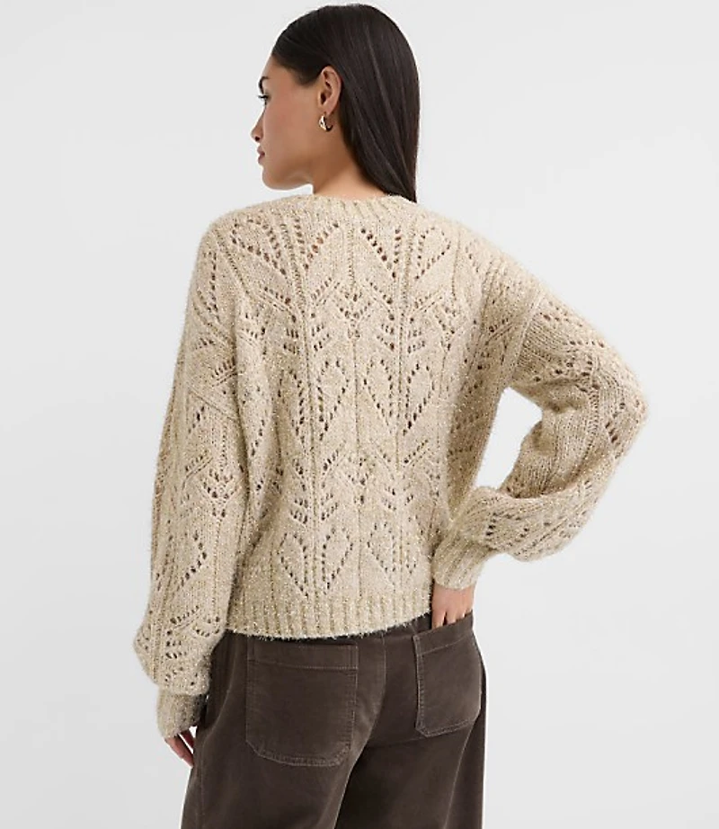 Shimmer Pointelle Blouson Sweater