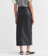 Petite Faux Leather Midi Pocket Skirt