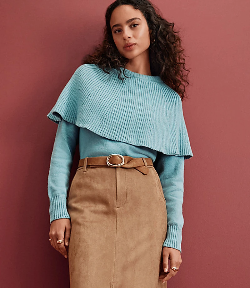 Petite Ribbed Cape Sweater
