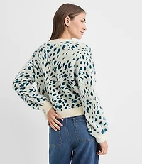 Spotted Ribtrim Relaxed V-Neck Sweater