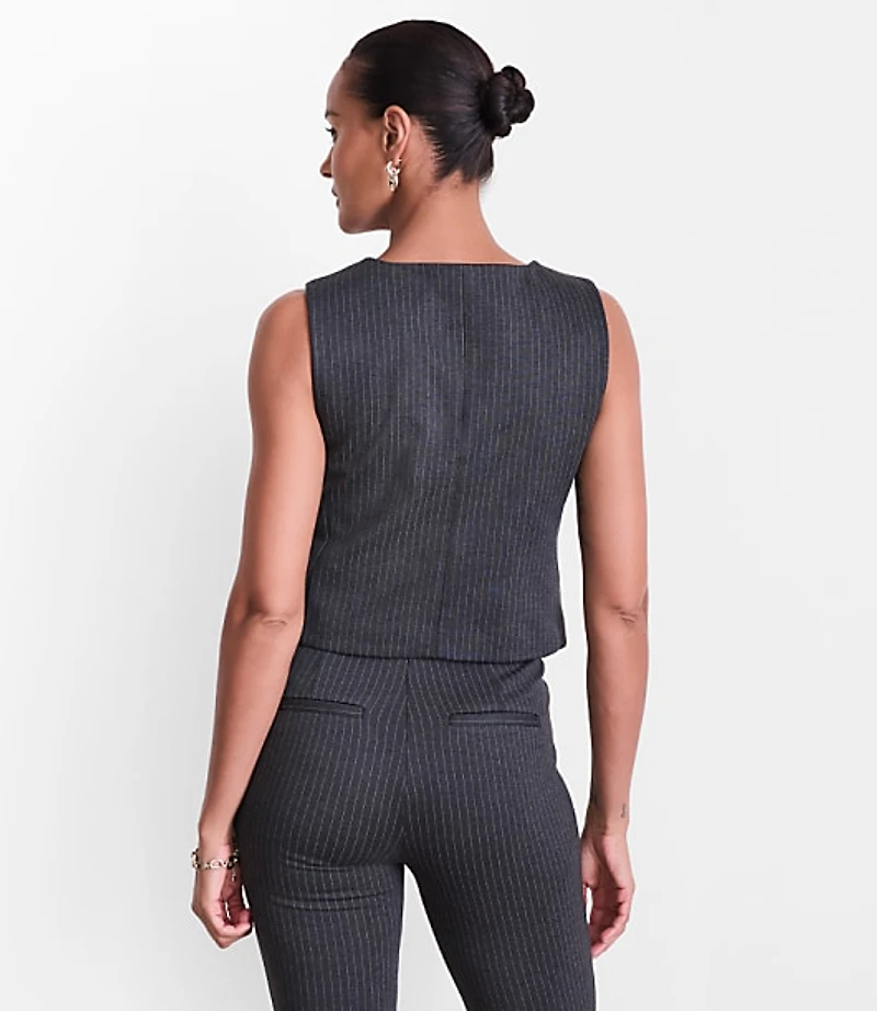 Petite LOFT Versa Ponte Pocket Vest Pinstripe