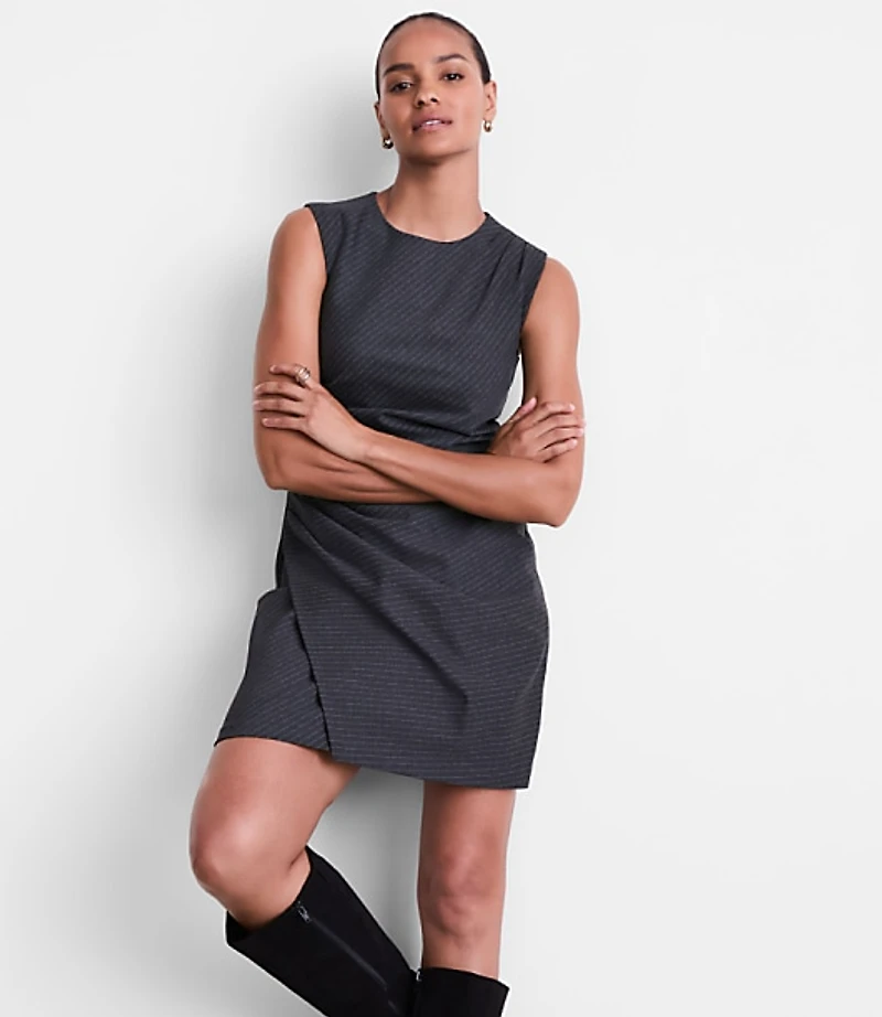Petite LOFT Versa Ruched Ponte Mini Dress Pinstripe