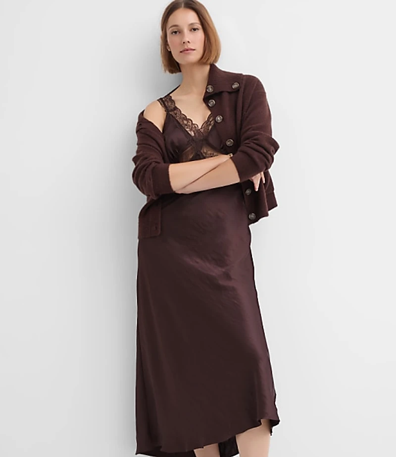 Petite Lace Trim Satin Midi Slip Dress
