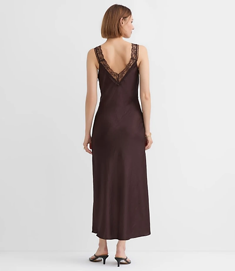 Petite Lace Trim Satin Midi Slip Dress