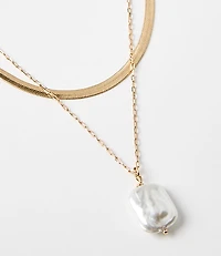 Pearlized Layered Chain Link Necklace Set