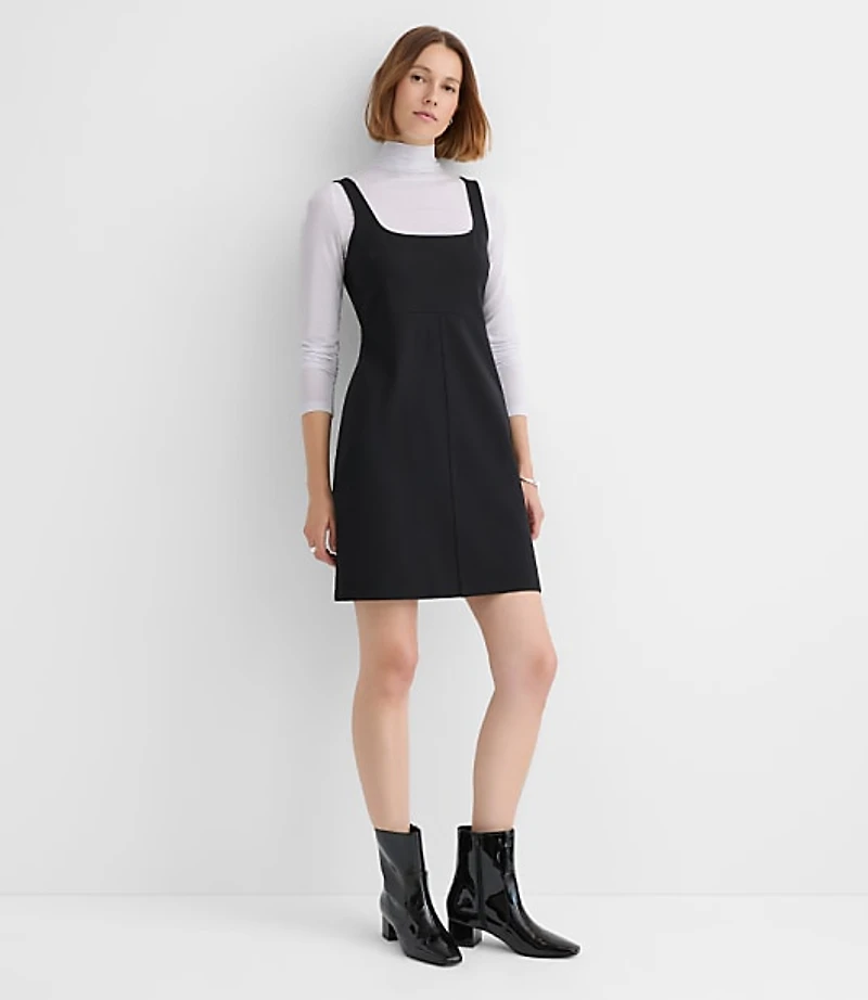 Petite Topstitched Ponte Square Neck Dress