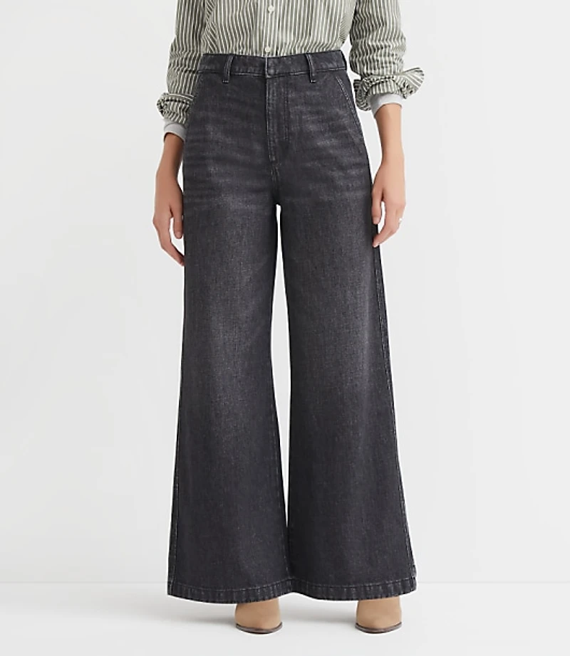 Petite High Rise Trouser Jeans Washed Black Wash