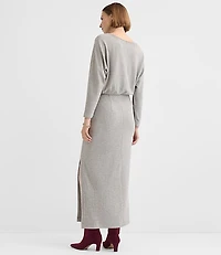 Brushed Ottoman Side Pleated Midi Dress