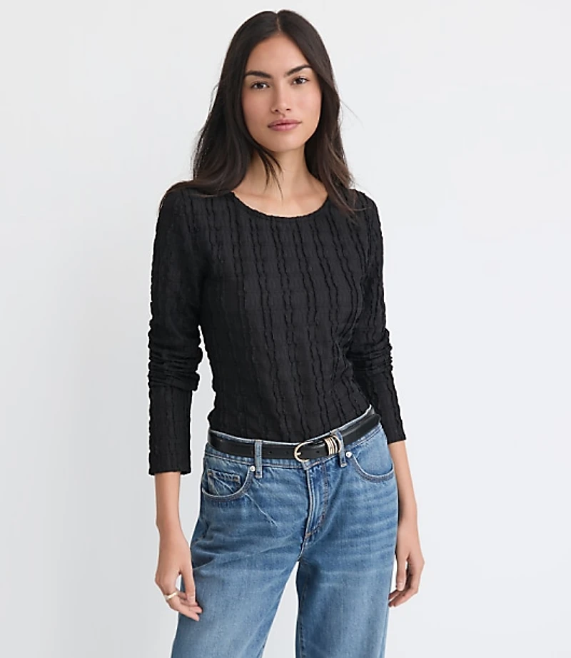 Textured Long Sleeve Crew Neck Tee