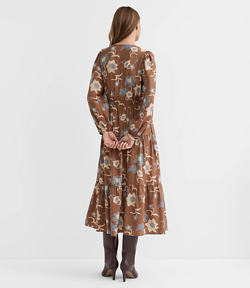 Floral Smocked Tie Waist Midi Dress