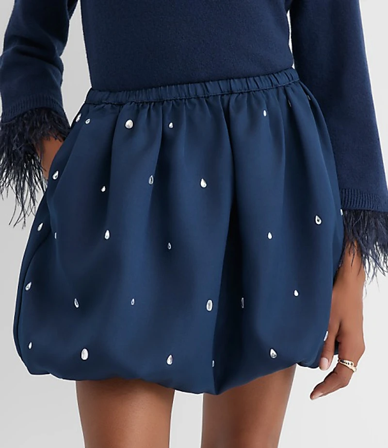 Jeweled Ruched Bubble Mini Skirt
