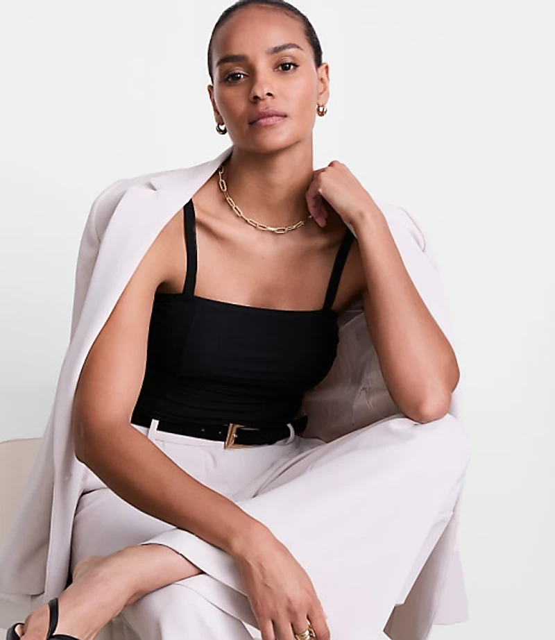 Petite LOFT Versa Shirred Mesh Bodysuit