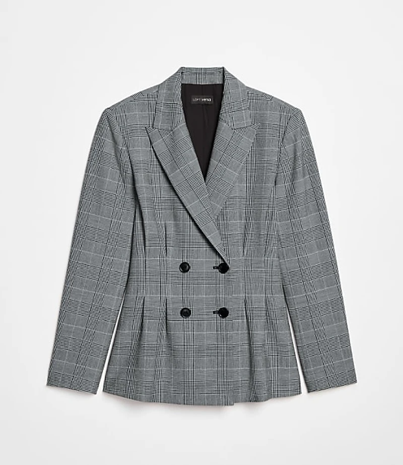 Petite LOFT Versa Plaid Seasonless Stretch Double Breasted Blazer