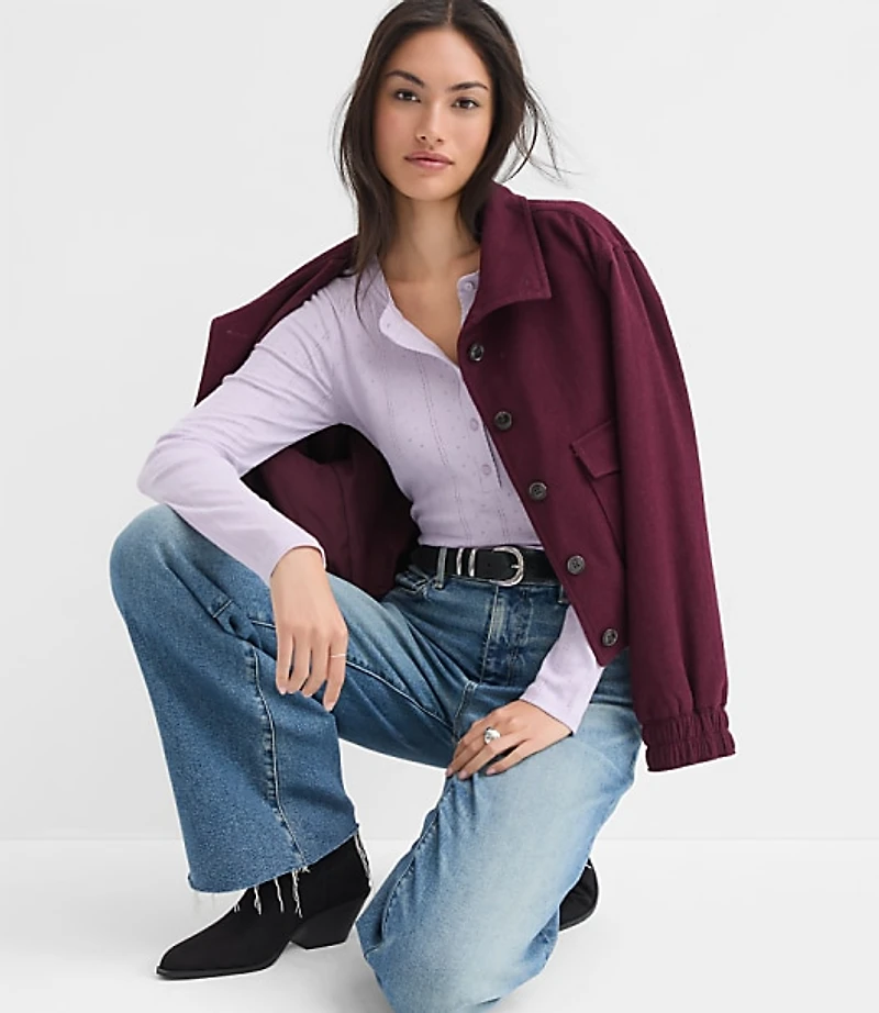 Petite Scalloped Pointelle Henley Top