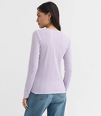 Petite Scalloped Pointelle Henley Top