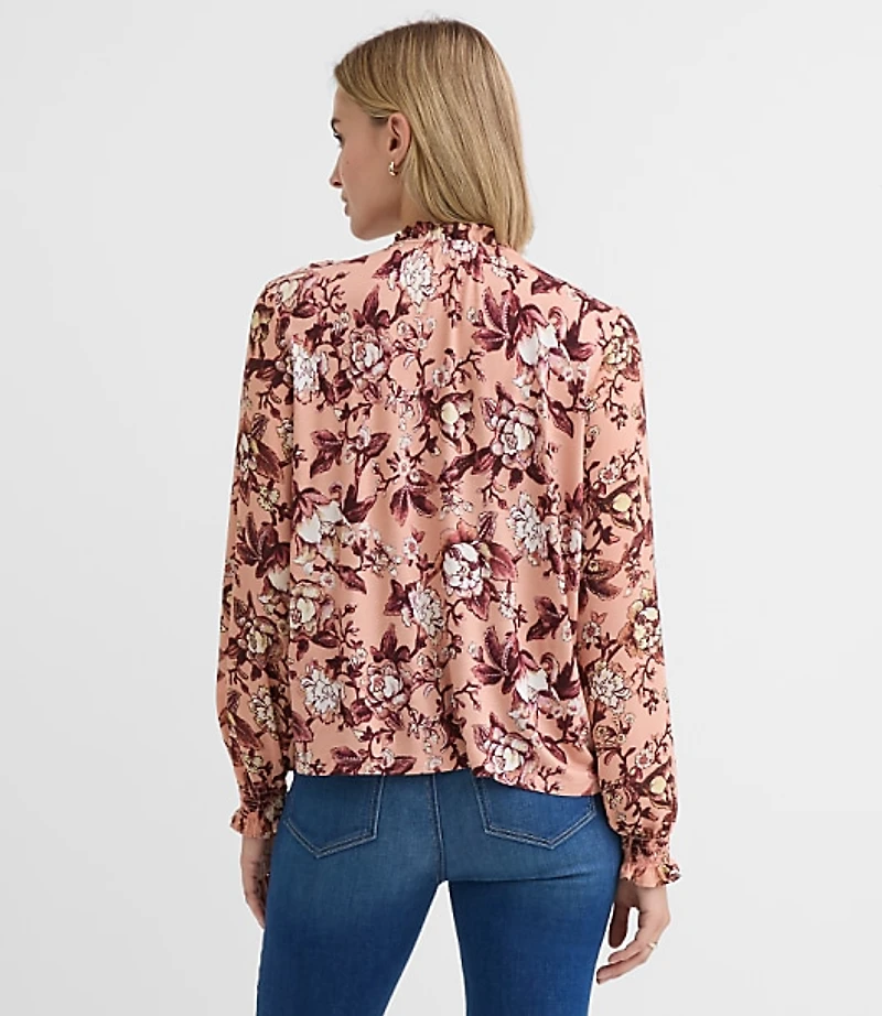 Petite Floral Pintucked Ruffle Mixed Media Blouse