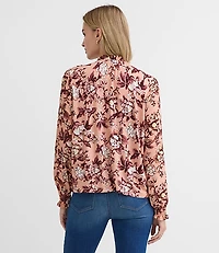 Petite Floral Pintucked Ruffle Mixed Media Blouse