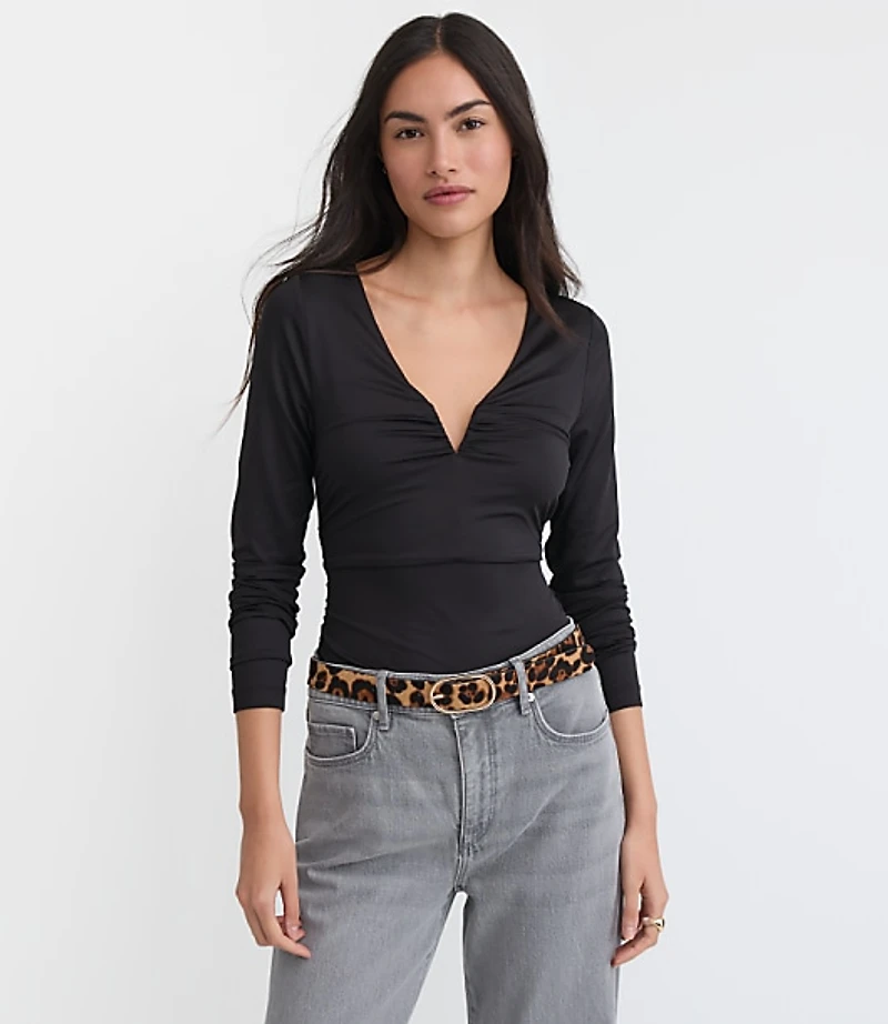 Ruched Deep V-Neck Top