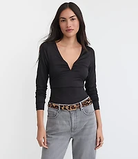 Ruched Deep V-Neck Top
