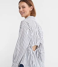 Petite Striped Poplin Cutout Back Tunic Shirt