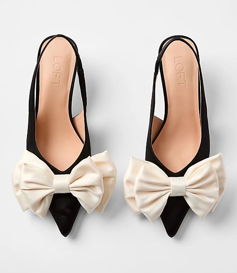 Satin Bow Slingback Kitten Heels
