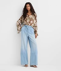 Tie Waist High Rise Palazzo Jeans Light Wash
