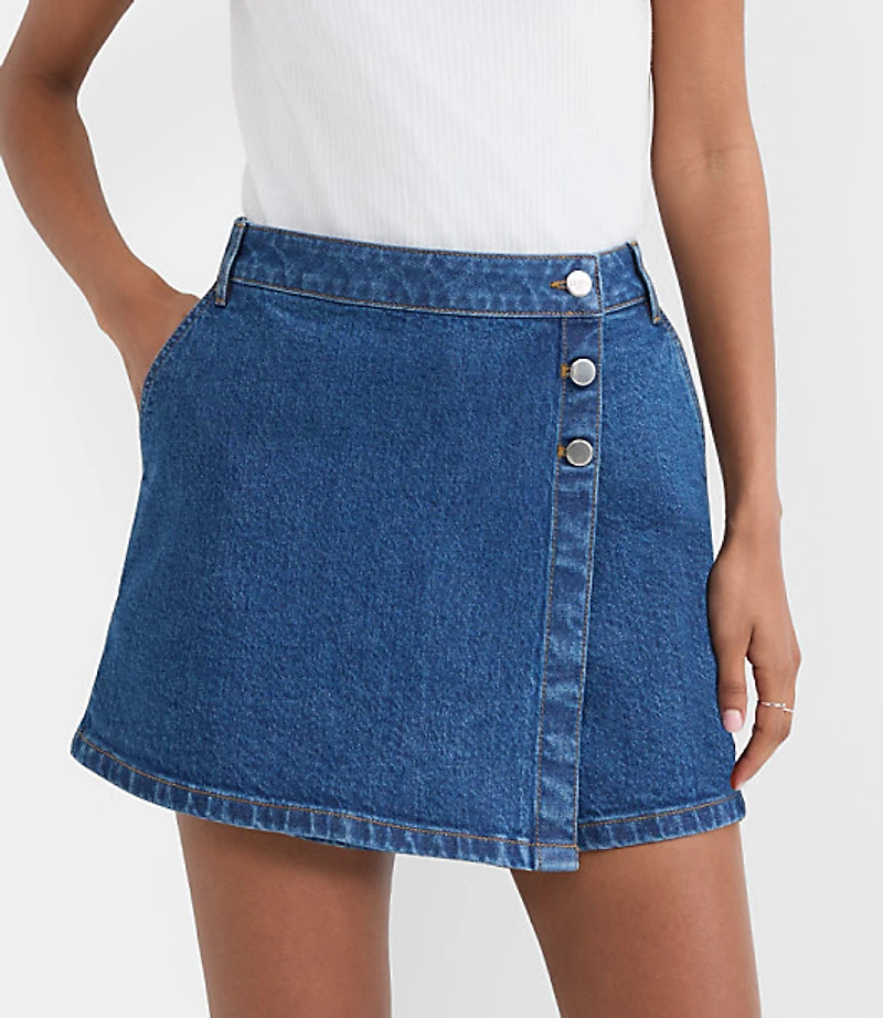 Denim Wrap Skort Medium Stone Wash