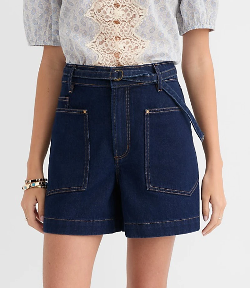 Belted Denim Utility Shorts Classic Rinse Wash